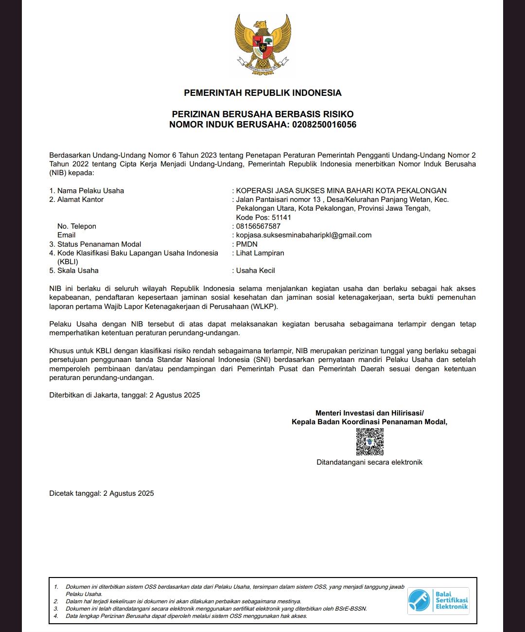 NIB (Nomor Induk Berusaha)